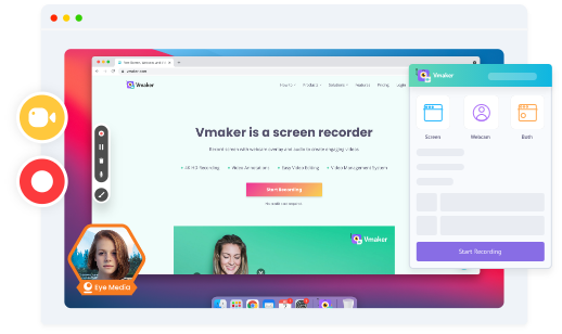 Record your screen, webcam, or both on Vmaker